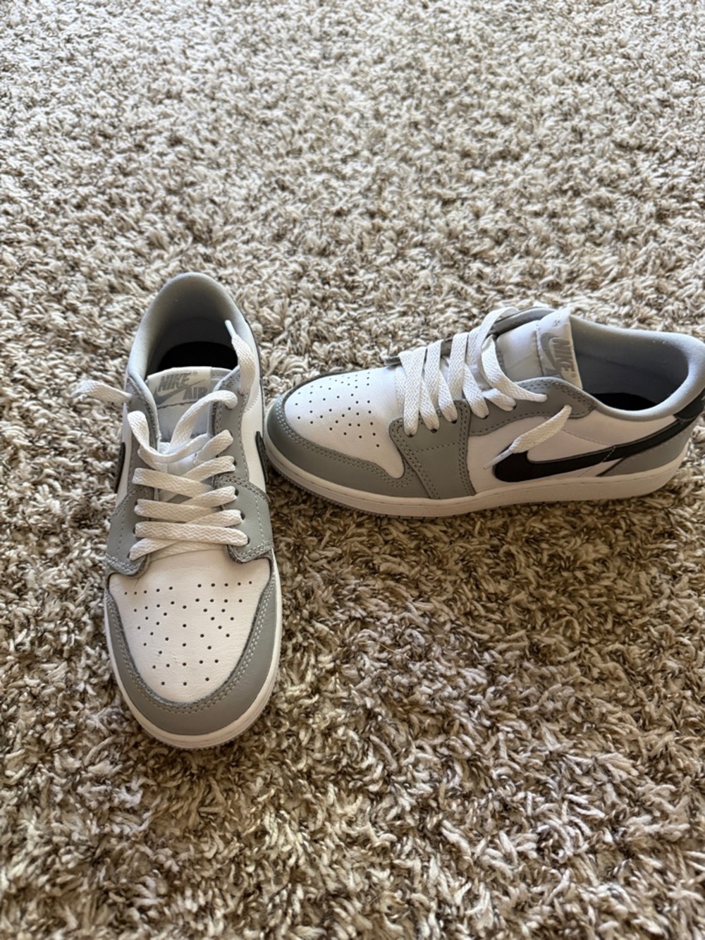 Nike Low-Top Sneakers in White, Light Gray & Black Swoosh